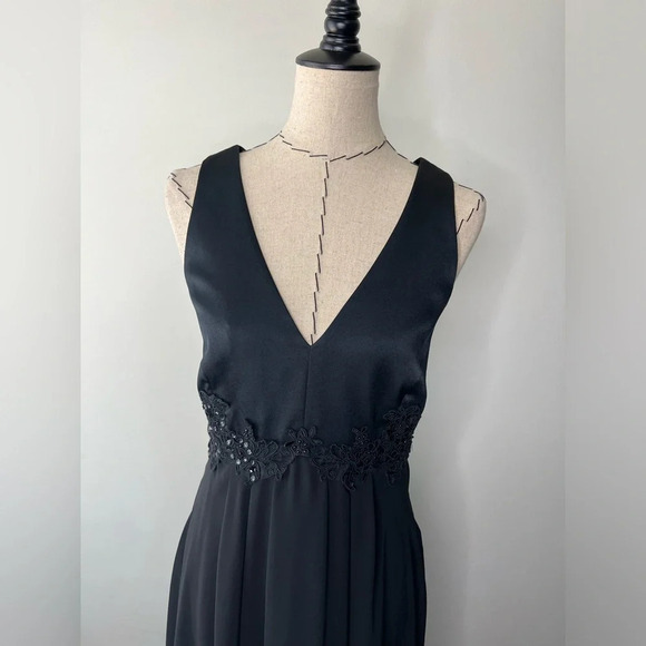 Donna Morgan Black Formal Evening Midi Dress sz 10 Sequins Embroidered Chiffon - Picture 5 of 8